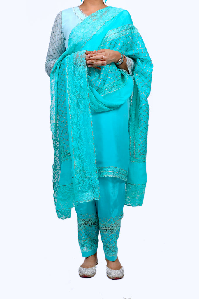 Eggshell Blue Embroidered Shirt With Straight JM Salwar Set