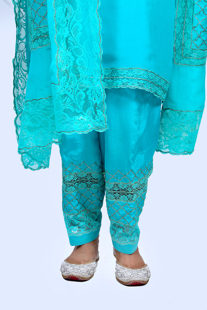 Eggshell Blue Embroidered Shirt With Straight JM Salwar Set
