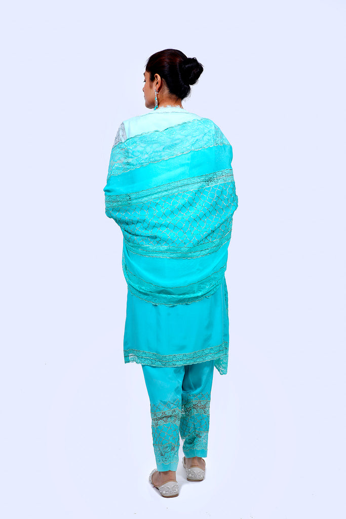 Eggshell Blue Embroidered Shirt With Straight JM Salwar Set