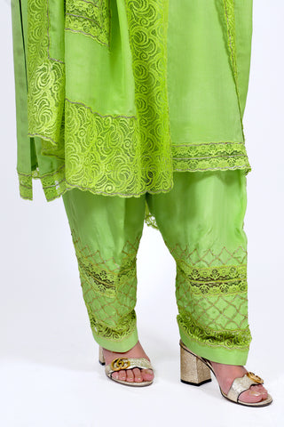 Lime Cream Embroidered Shirt With Straight JM Salwar Set