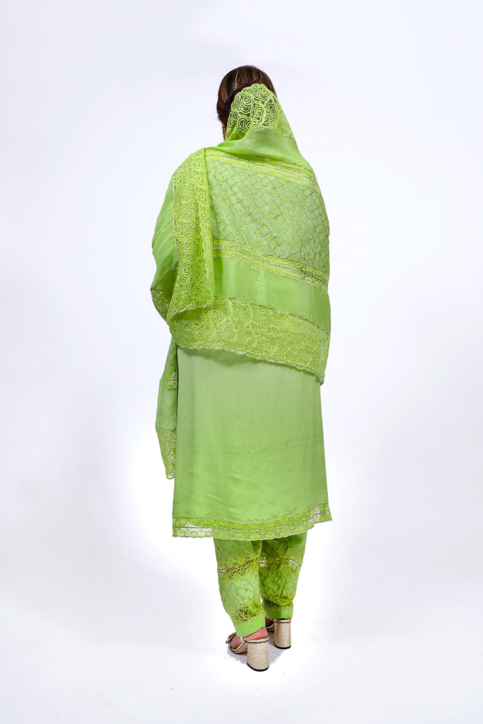 Lime Cream Embroidered Shirt With Straight JM Salwar Set