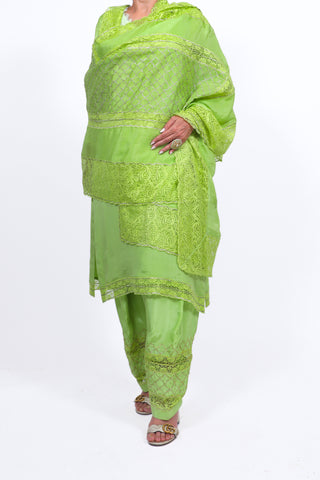 Lime Cream Embroidered Shirt With Straight JM Salwar Set
