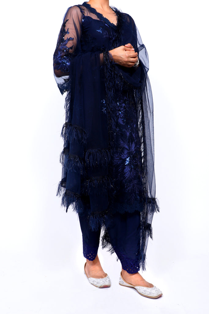 Cloud Blue Embroidered Shirt With Straight JM Salwar Set
