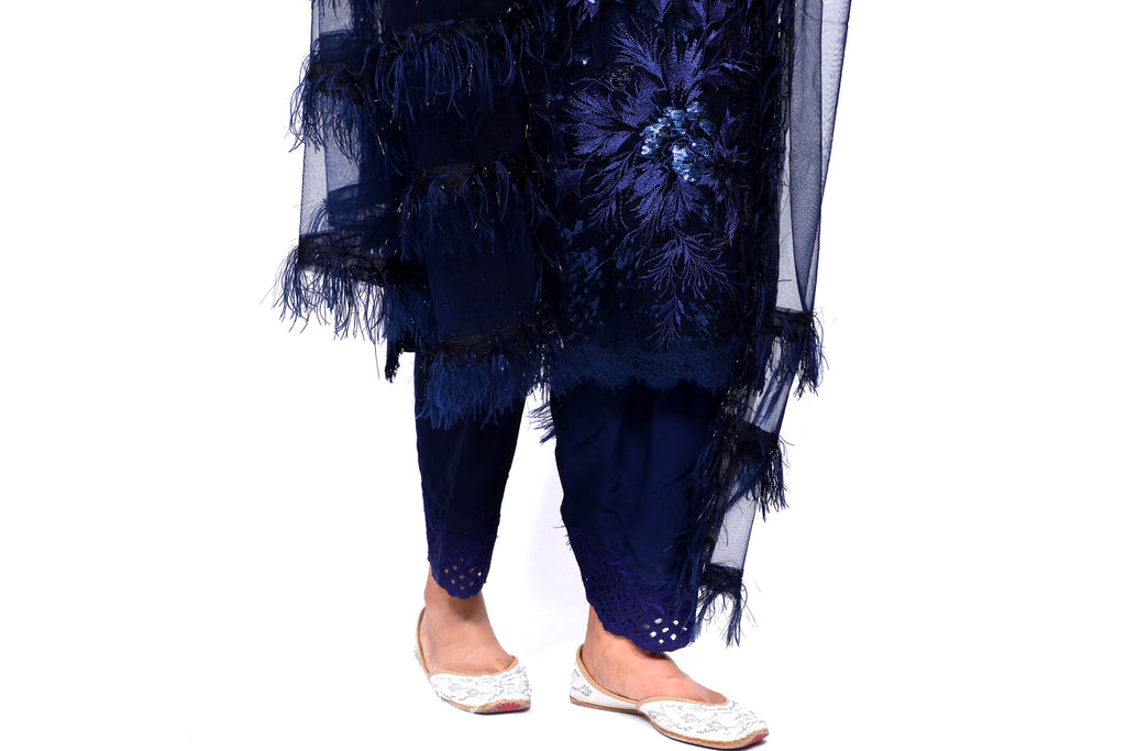 Cloud Blue Embroidered Shirt With Straight JM Salwar Set