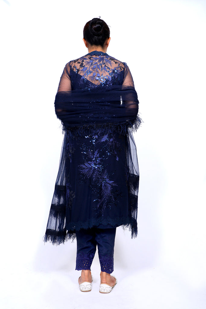 Cloud Blue Embroidered Shirt With Straight JM Salwar Set