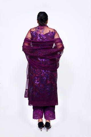 Mulberry Purple Embroidered Shirt With Straight JM Salwar Set