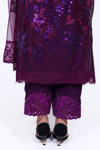 Mulberry Purple Embroidered Shirt With Straight JM Salwar Set