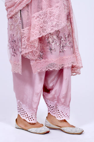 Chalk Pink Embroidered Shirt With Straight JM Salwar Set