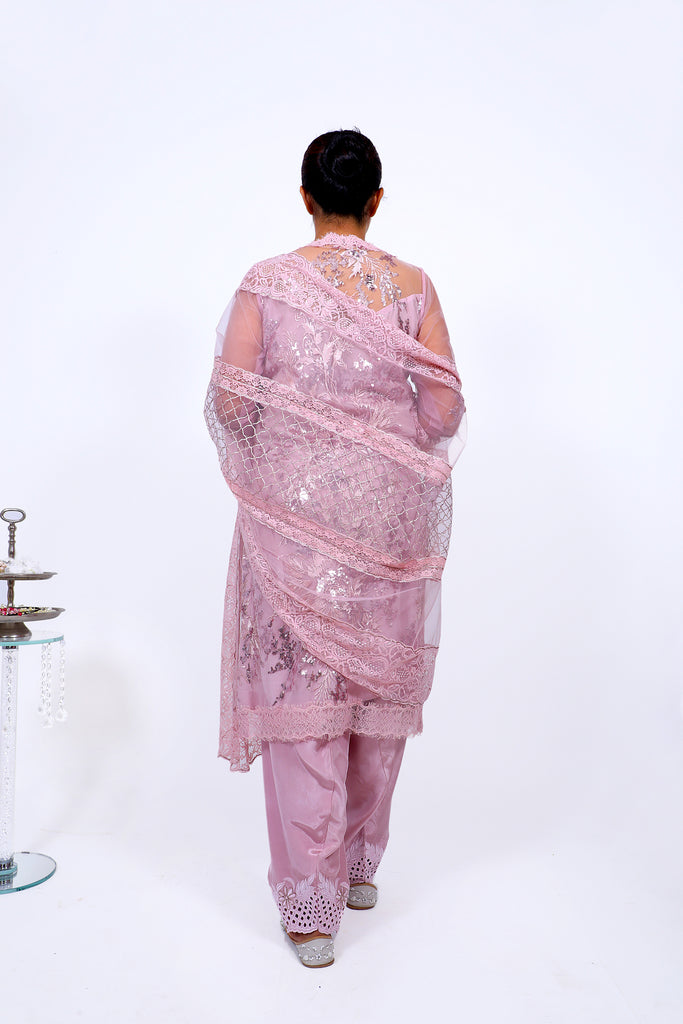 Chalk Pink Embroidered Shirt With Straight JM Salwar Set