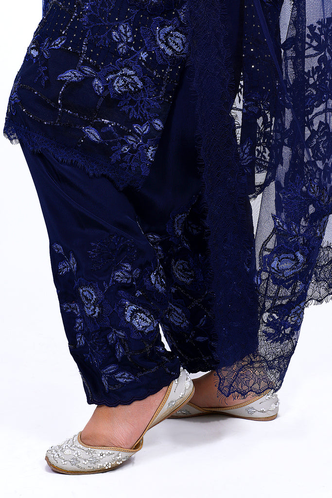 An Estate Blue Embroidered Shirt With Straight JM Salwar Set