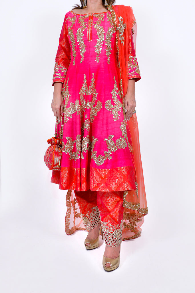 Paradise Pink Embroidered Shirt With Straight JM Salwar Set