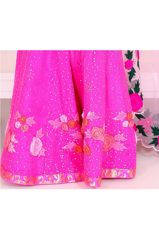 Hot pink Thread Embroidered Suit With Sharara Set