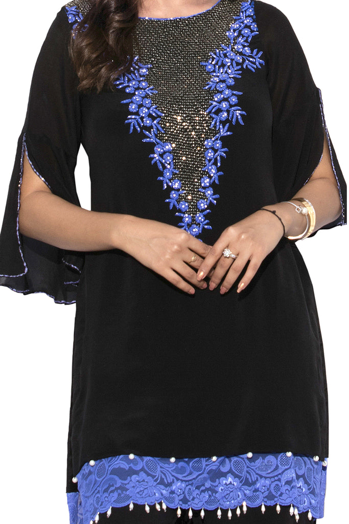 Black Embroidered Suit With Flared Pants