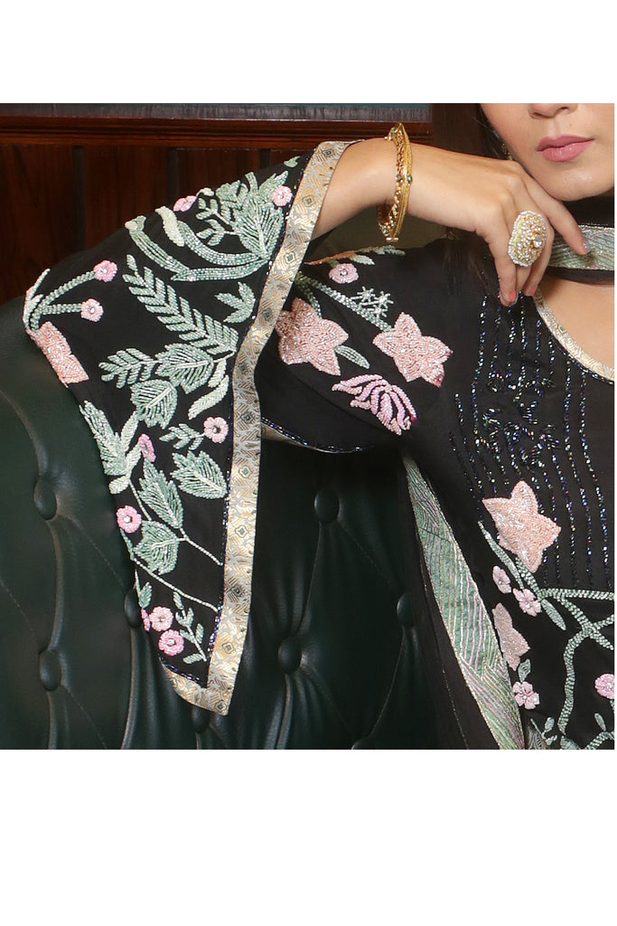 Black Embroidered Suit With Brocade Sharrara Set