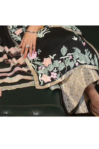 Black Embroidered Suit With Brocade Sharrara Set