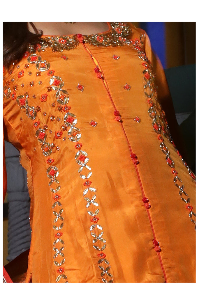 Apricot Embroidered Suit With Three-Kali Sharrara Set