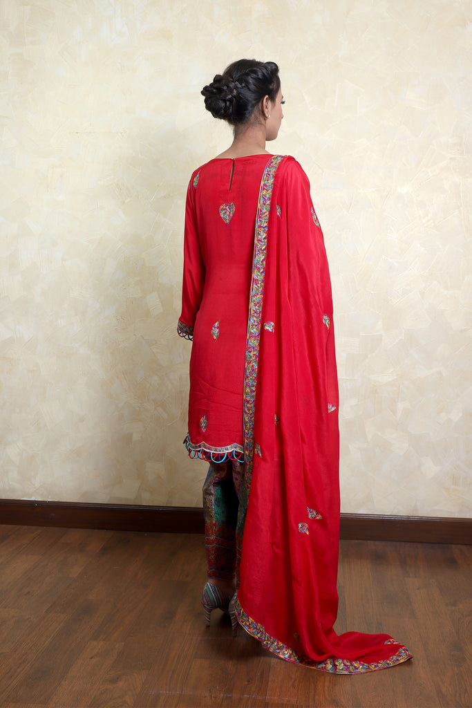 Lava Red Embroidered Shirt With JM Salwar Set