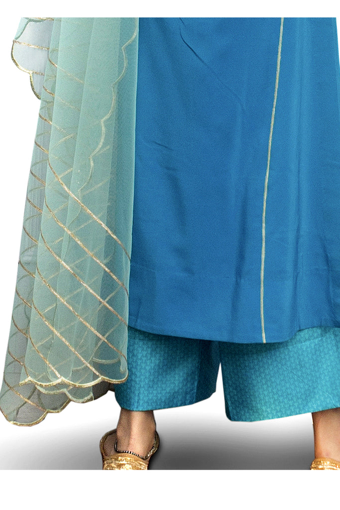 Crystal Teal Embroidered Suit With Flared Pants