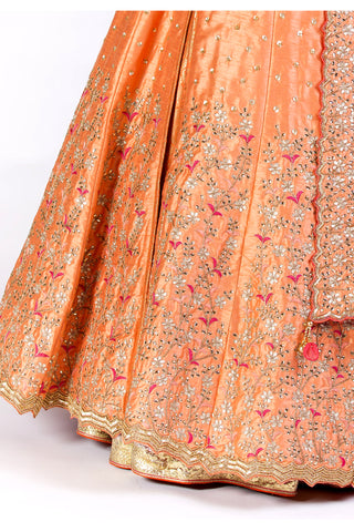 Coral Orange Embroidered Kaalidar Set