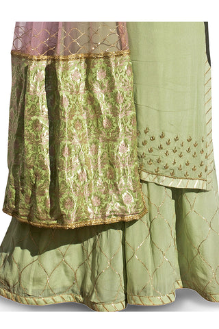 Mint Green Embroidered Suit With Three-Kali Shararra