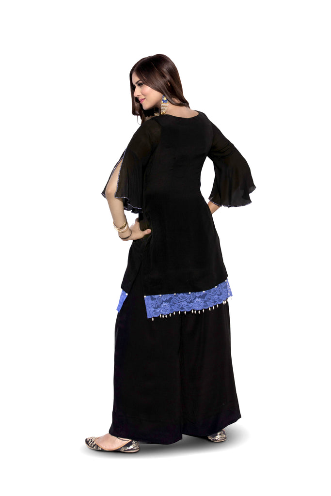 Black Embroidered Suit With Flared Pants