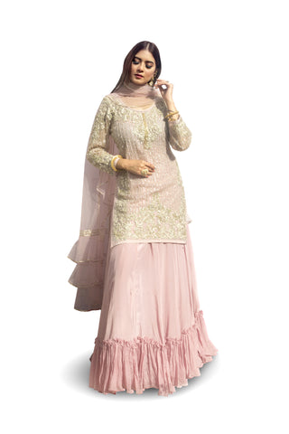 Blush pink Embroidered Suit With Ghagraa Set