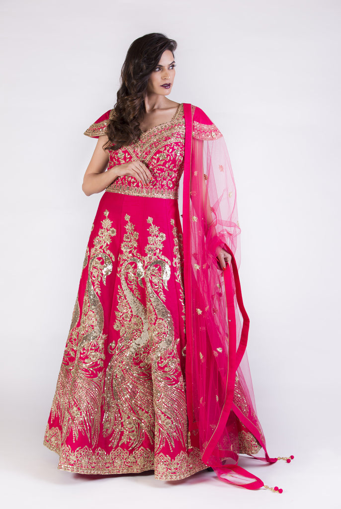 Fuchsia Embroidered Kaalidar Set