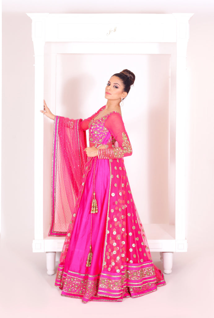 Fuschia pink Embroidered  kaalidar Set