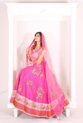 Fuschia pink Embroidered lehenga Set