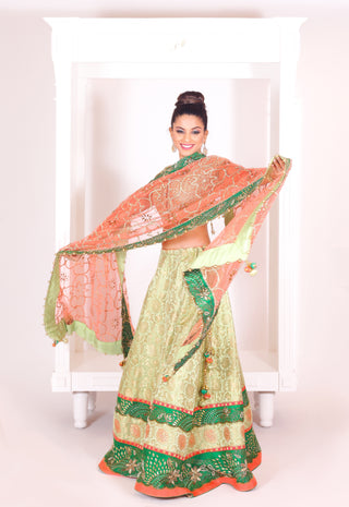 Green Paisley Brocade Lehenga Set
