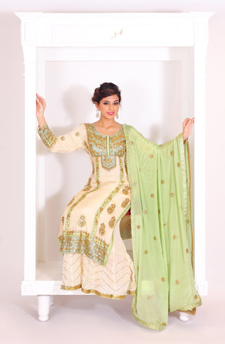 Ivory Embroidered Suit With Sharrara Set