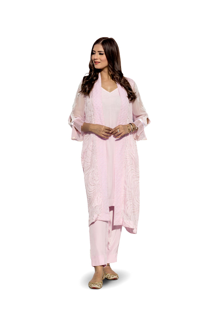 Parfait Pink Embroidered Suit With Pencil Pants