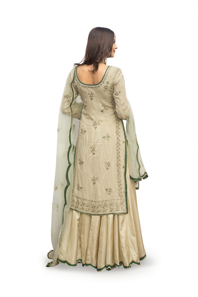 Sand Shell & Emerald Suit With Ghagraa Set