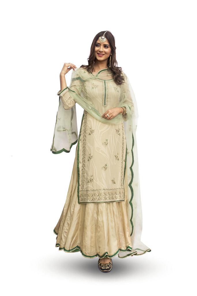 Sand Shell & Emerald Suit With Ghagraa Set